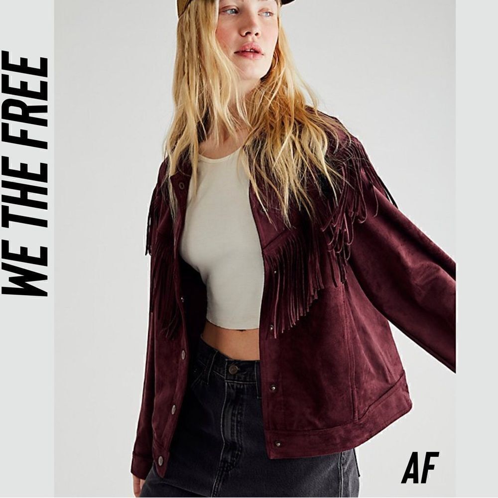 We The Free Burgundy Suede Fringe Leather Jacket - Picture 5 of 10